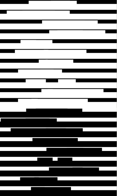For 20 iterations, draw alternating black and white wtripes. On each back and white pair, draw one or two rectangles so that it seems like every even stripe protrudes into the previous stripe.